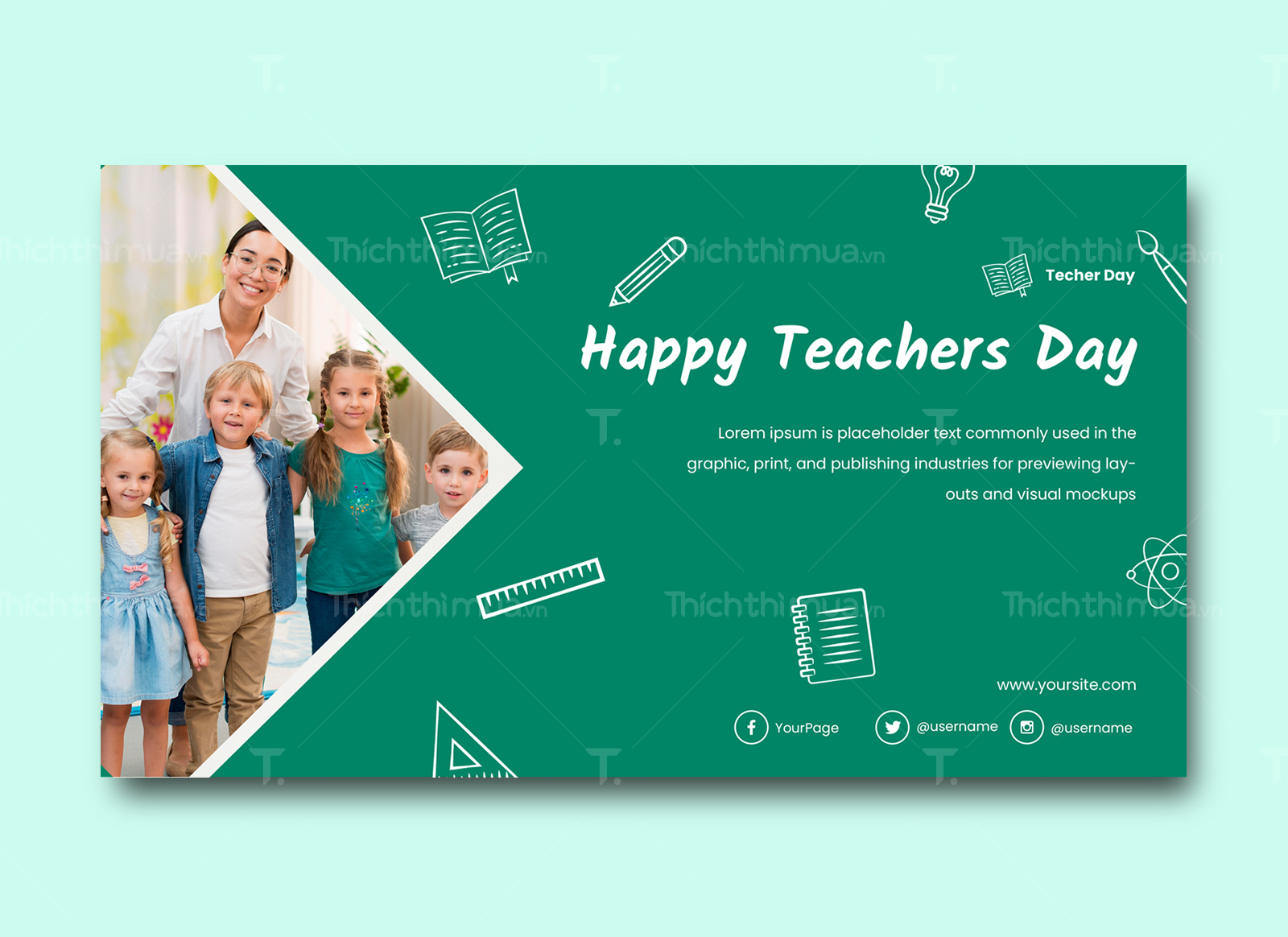 Banner Chúc Mừng Ngày Nhà Giáo thiết kế màu xanh ngọc